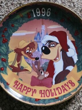 Disney 1996 Happy Holidays Decorative Plate - Red, Green, Gold